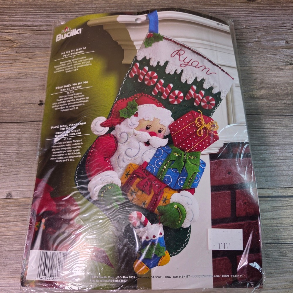 Bucilla Ho Ho Ho Santa Felt Stocking Kit 81671 Christmas Embroidery 18" New DIY